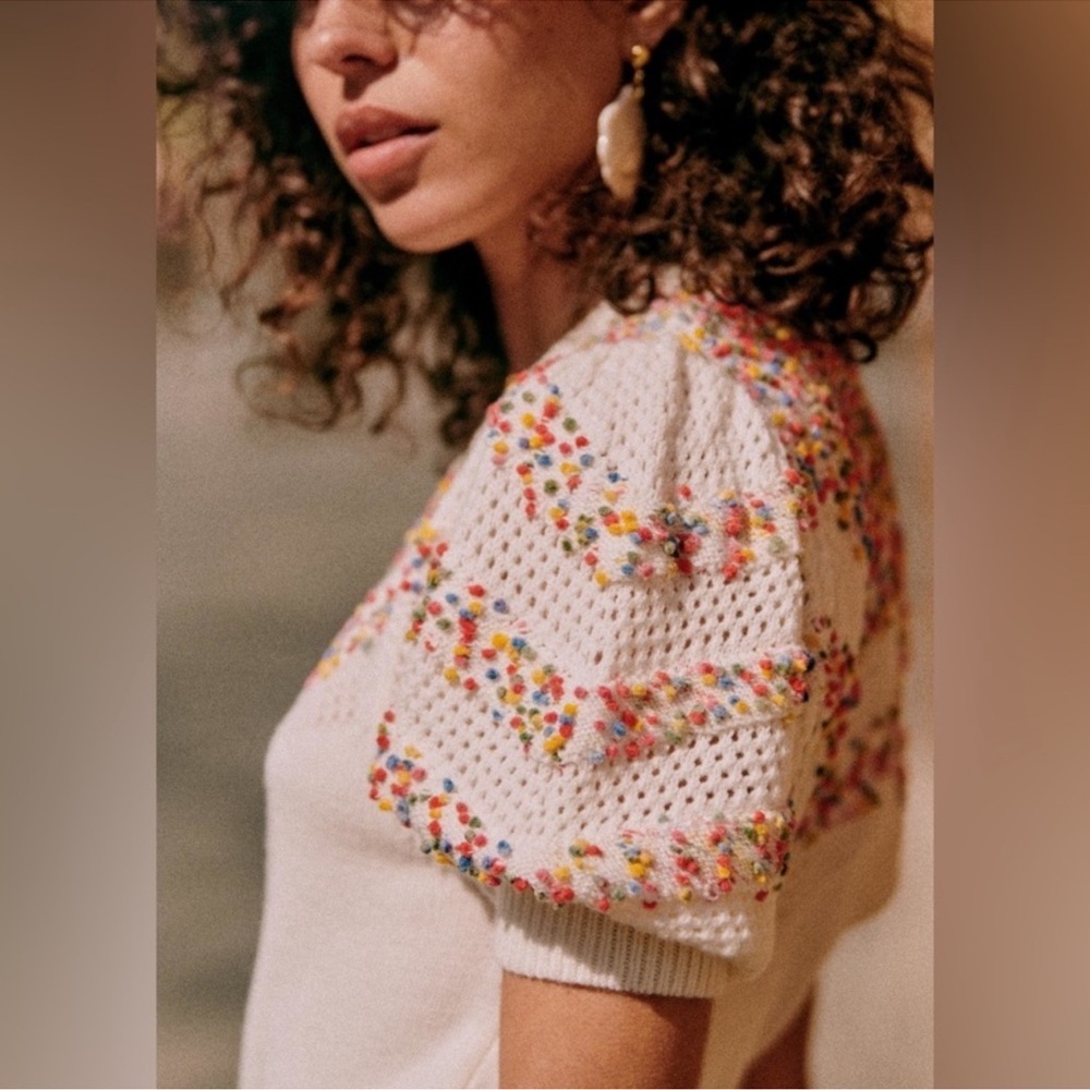 Sezane Cream Cardigan with Multicolor Confetti Detail - Picture 2 of 12